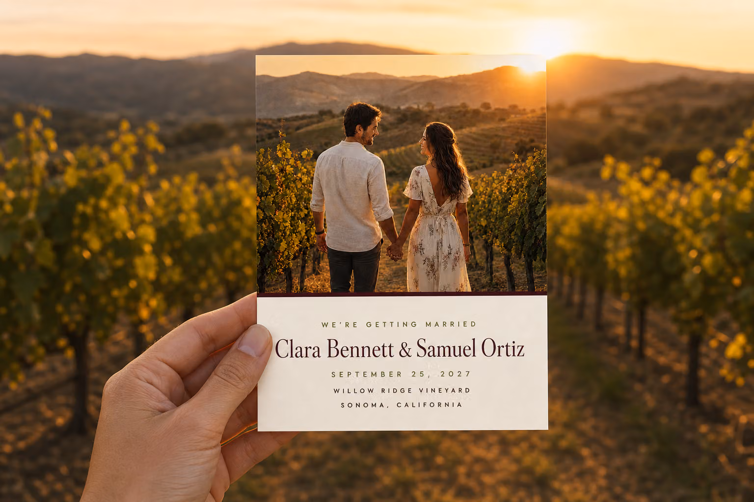 Rustic Vineyard Save the Date — In Hand
