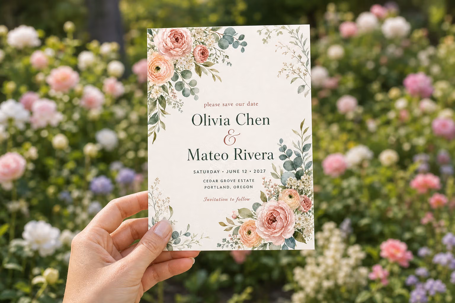 Garden Romance Save the Date — In Hand