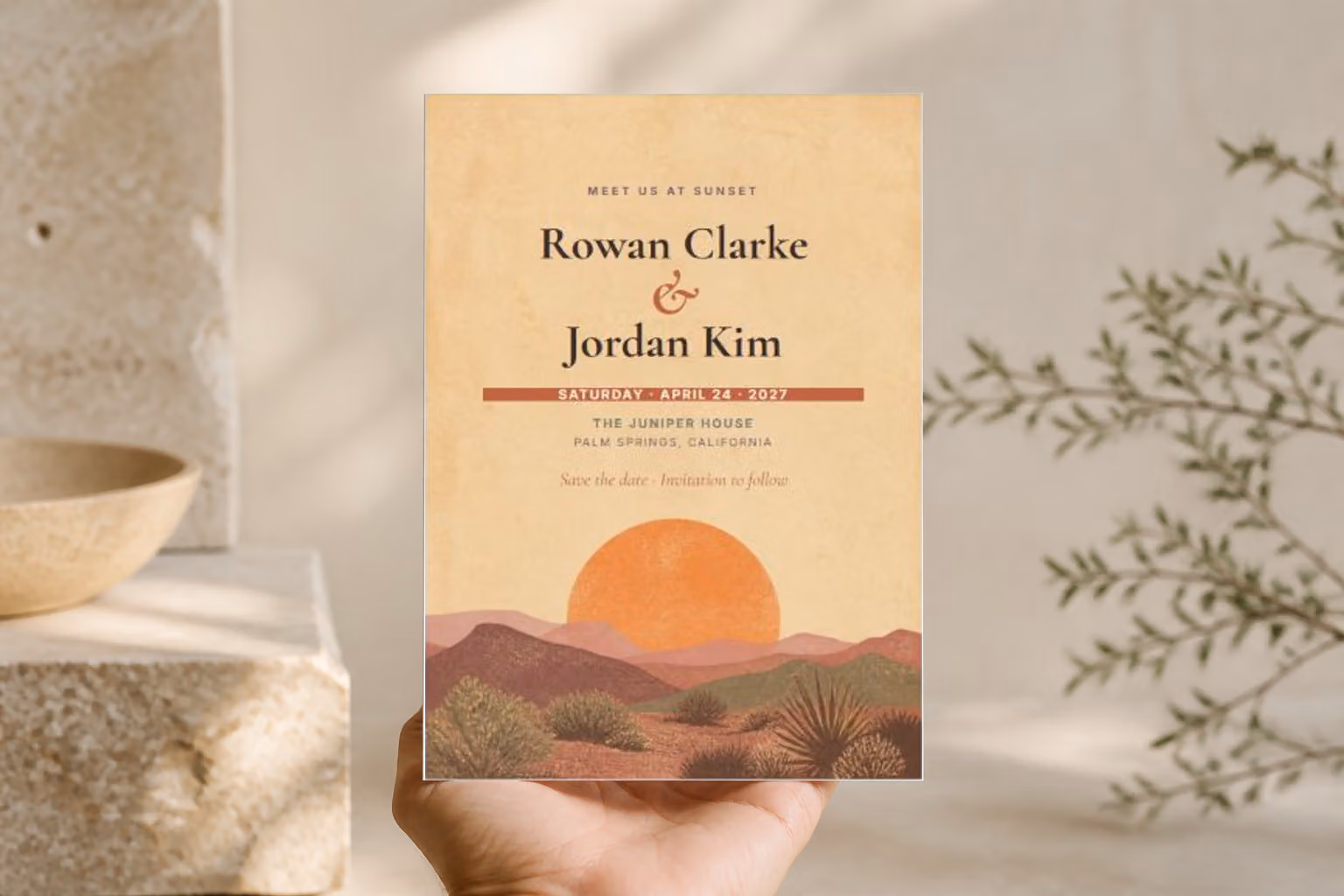 Desert Solstice Save the Date — In Hand view