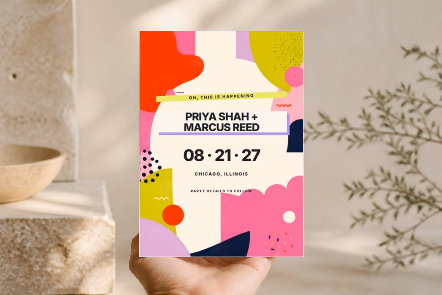 Studio Confetti Save the Date — In Hand view