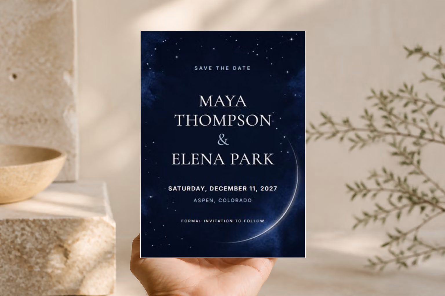 Moonlit Promise Save the Date — In Hand view