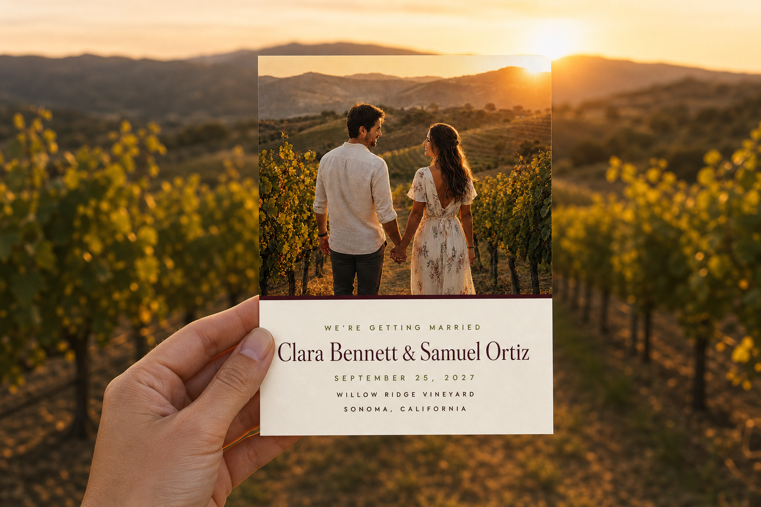 Rustic Vineyard Save the Date — In Hand view